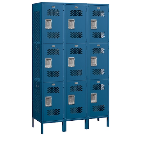 Salsbury Industries Wardrobe Locker, 45" W, 18" D, 78" H, (3) Wide, (9) Openings, Blue 83368BL-U